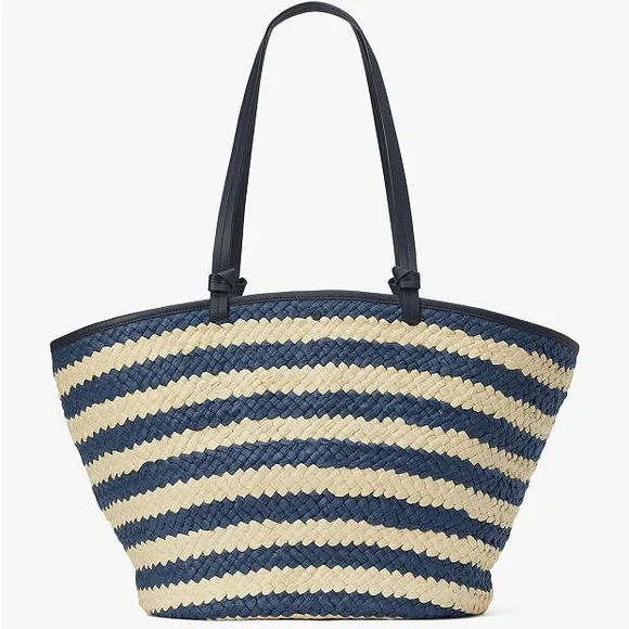 NWT! $378 kate spade Shore Thing Dragonfly Embellished Striped Straw Large Tote - Picture 4 of 17
